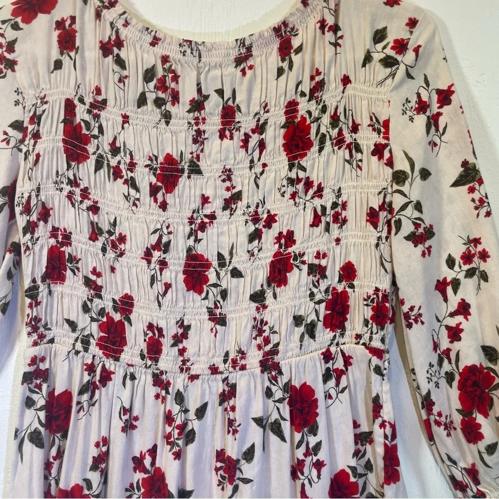 Old Navy Red Fit and Flare Flower Dress with Bishop Sleeves Girls 14-16 🌸​